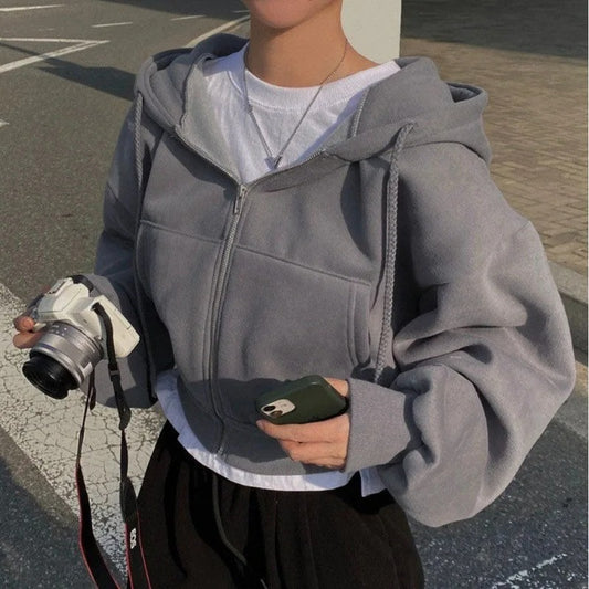 Y2K Zip-Up Crop Hoodie