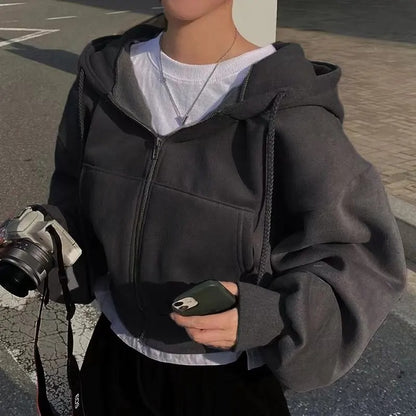 Y2K Zip-Up Crop Hoodie
