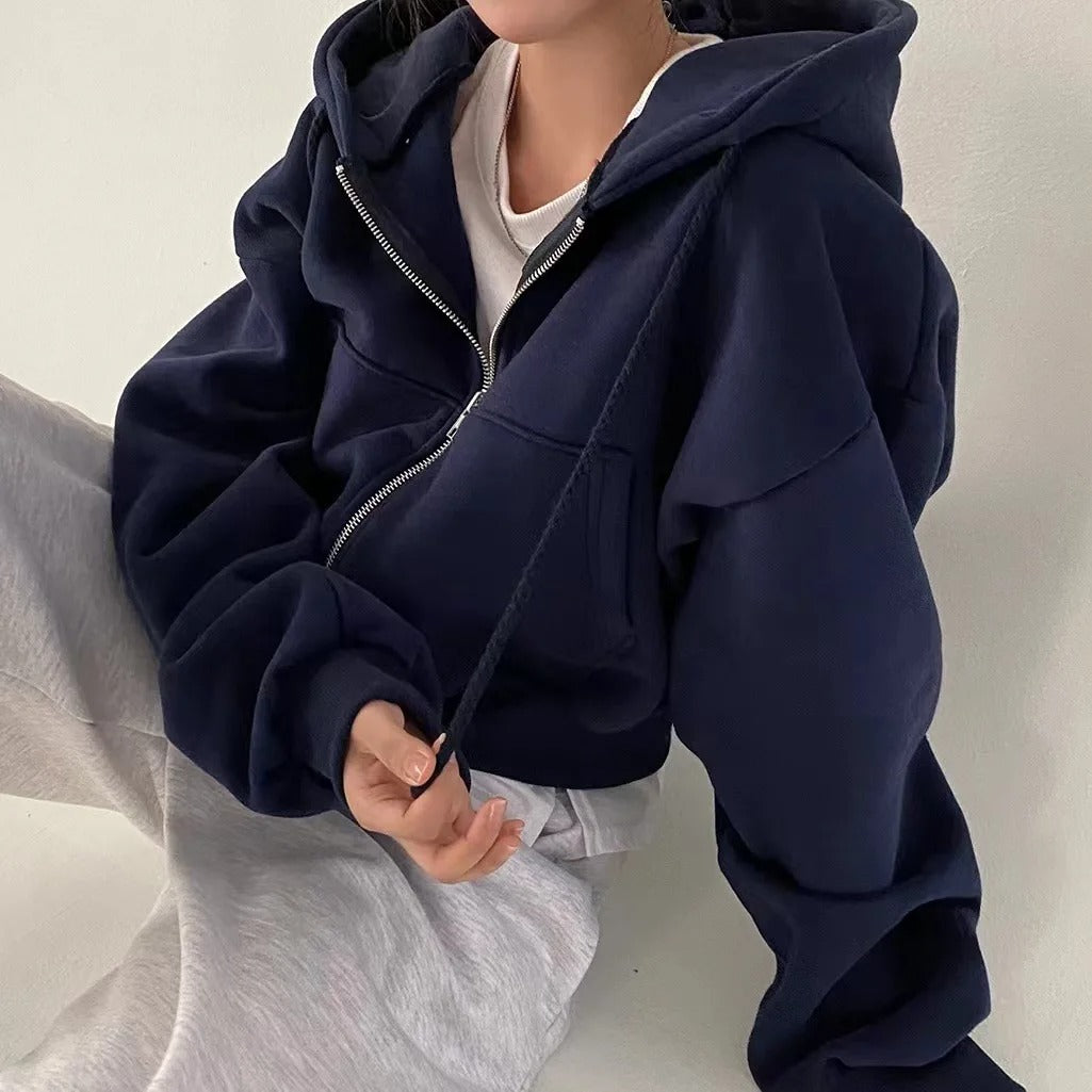 Y2K Zip-Up Crop Hoodie