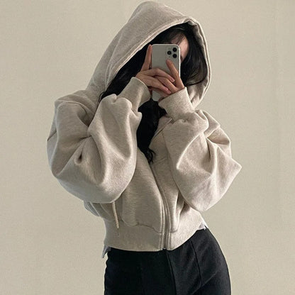 Y2K Zip-Up Crop Hoodie