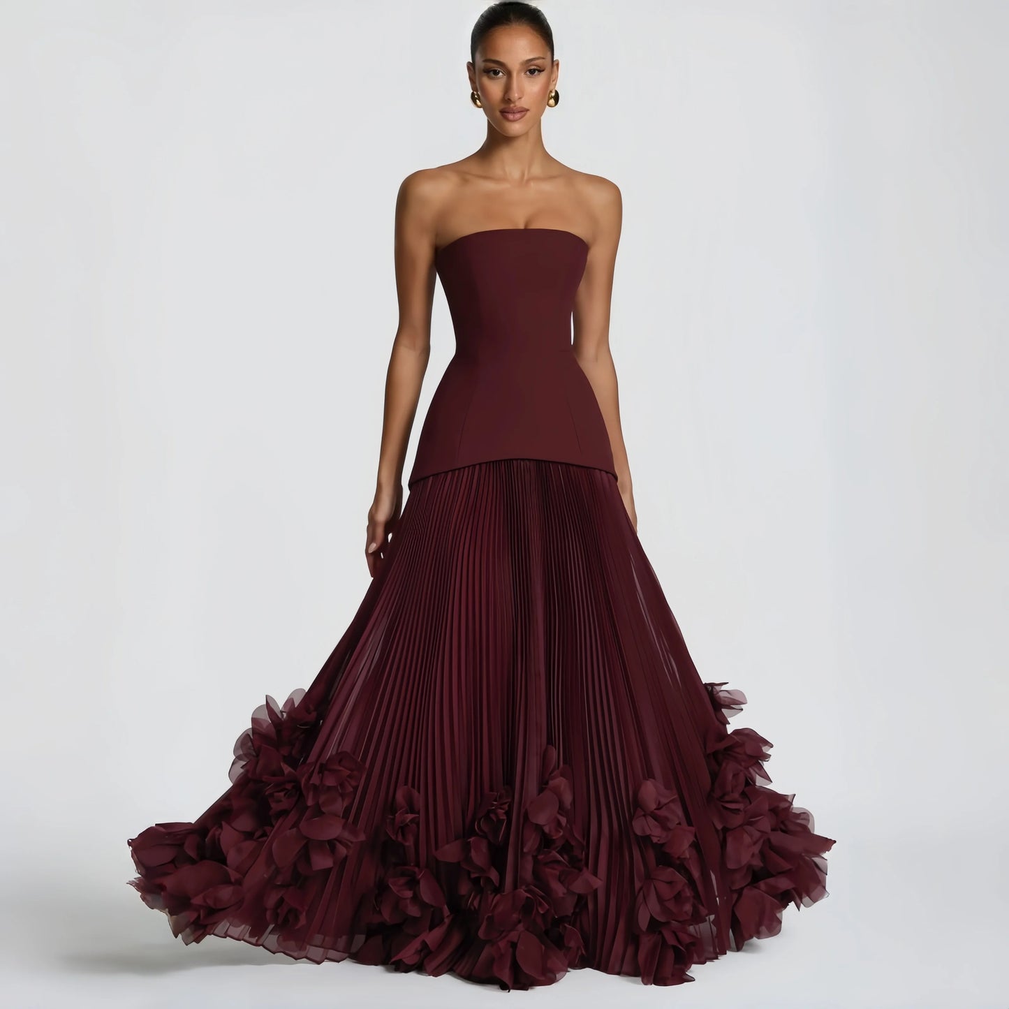 Retro Burgundy Strapless Corset Prom Dress