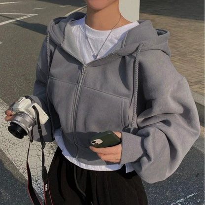 Y2K Zip-Up Crop Hoodie