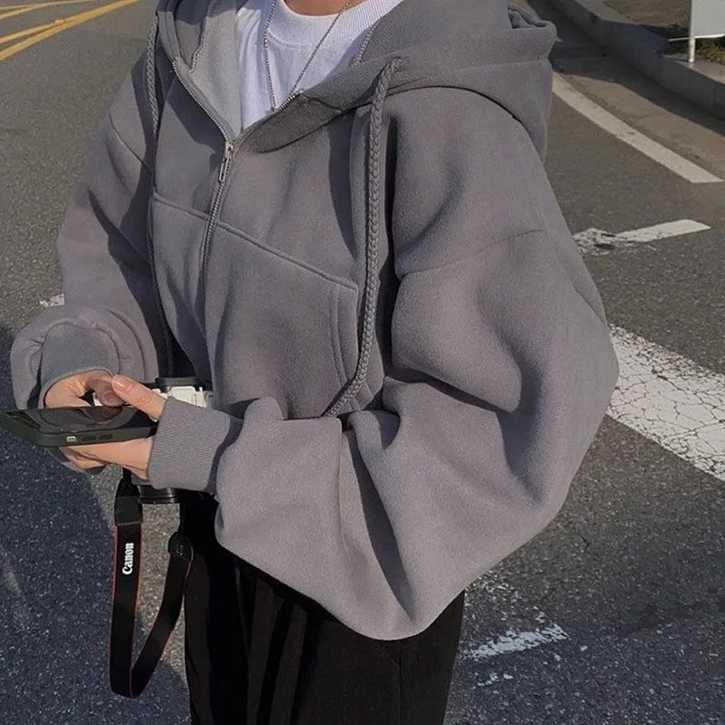 Y2K Zip-Up Crop Hoodie