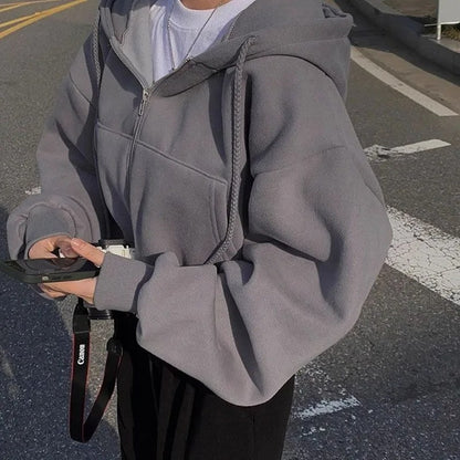 Y2K Zip-Up Crop Hoodie