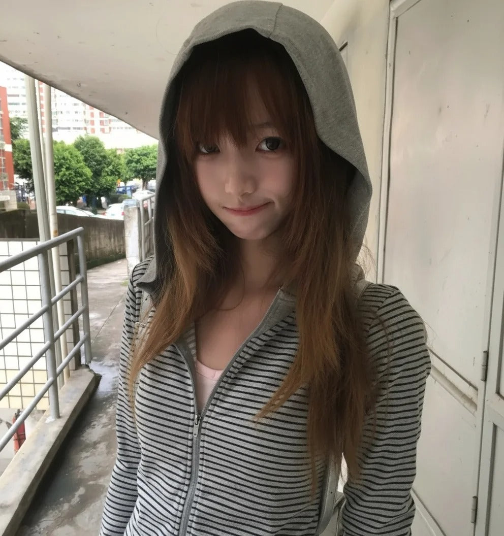 Striped Japanese Streetwear Hoodie