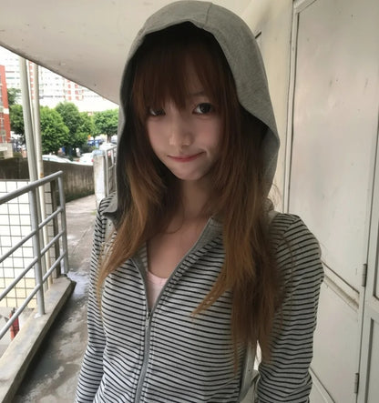 Striped Japanese Streetwear Hoodie