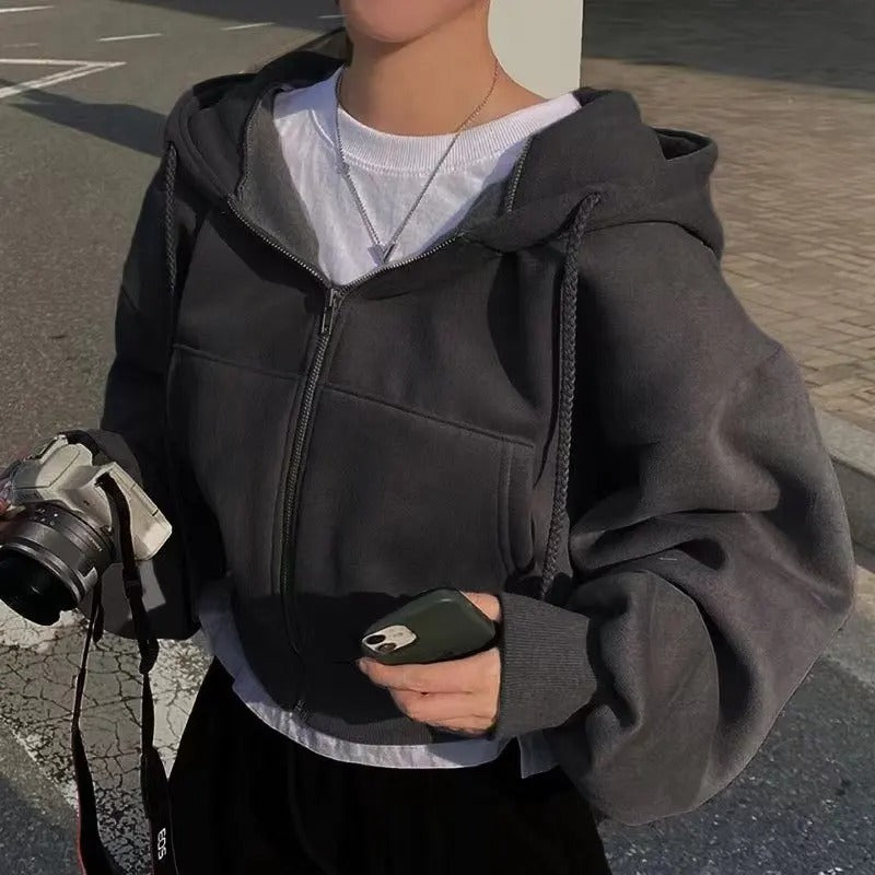 Y2K Zip-Up Crop Hoodie