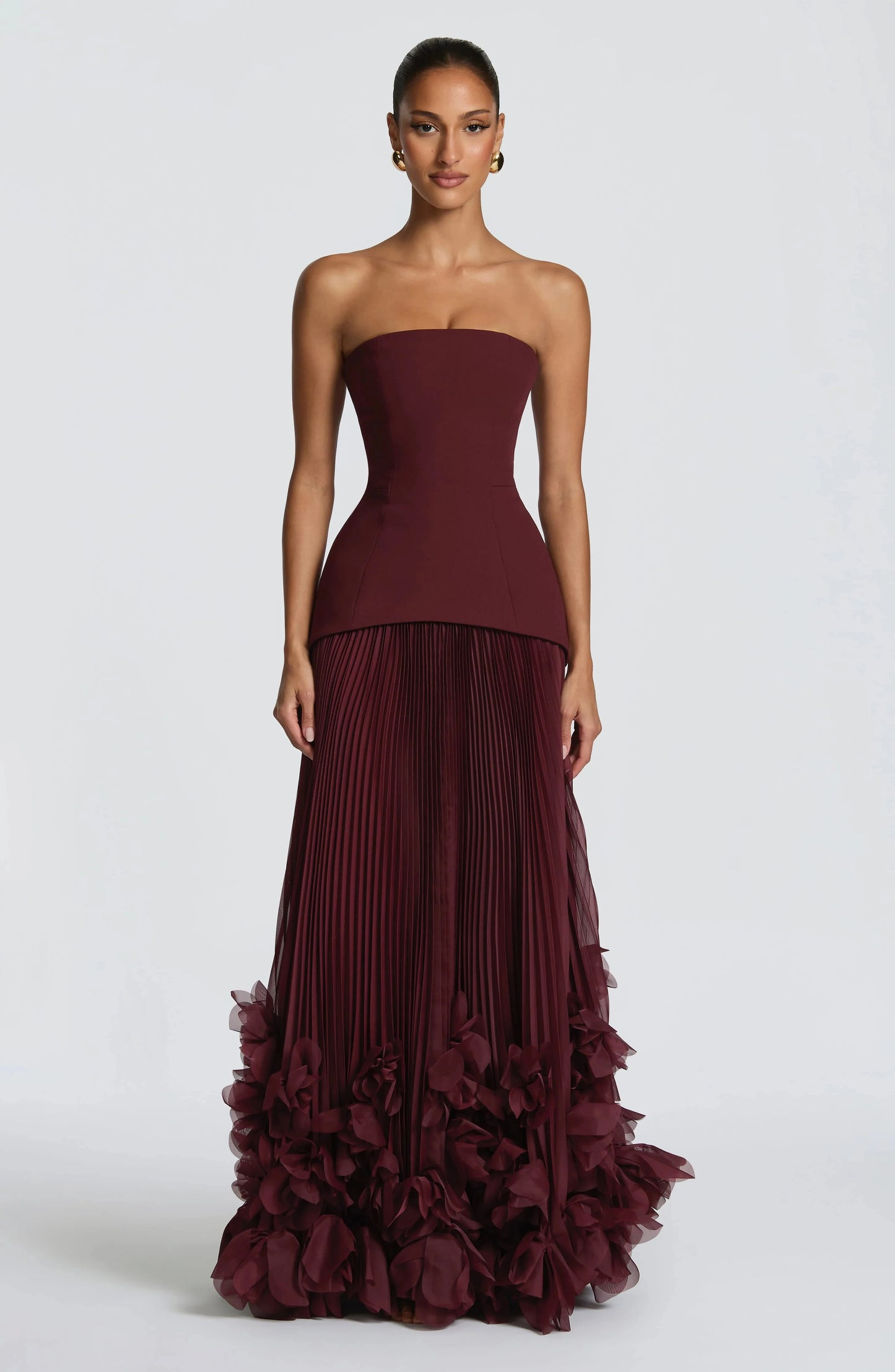 Retro Burgundy Strapless Corset Prom Dress