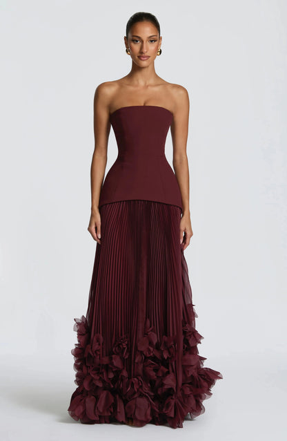 Retro Burgundy Strapless Corset Prom Dress