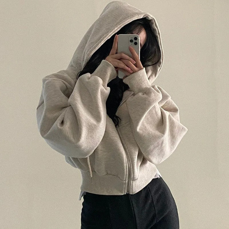 Y2K Zip-Up Crop Hoodie