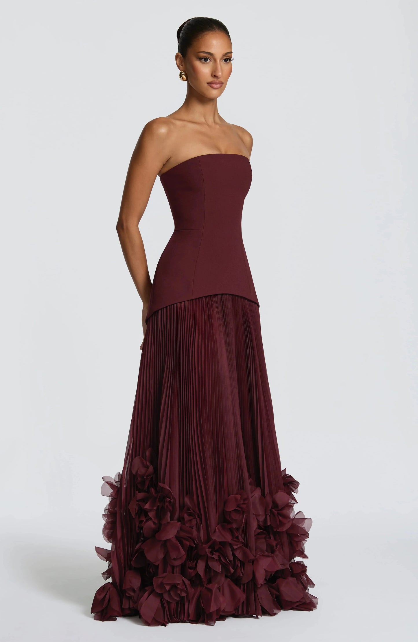 Retro Burgundy Strapless Corset Prom Dress