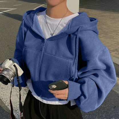Y2K Zip-Up Crop Hoodie