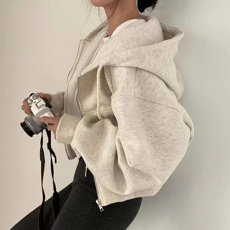 Y2K Zip-Up Crop Hoodie